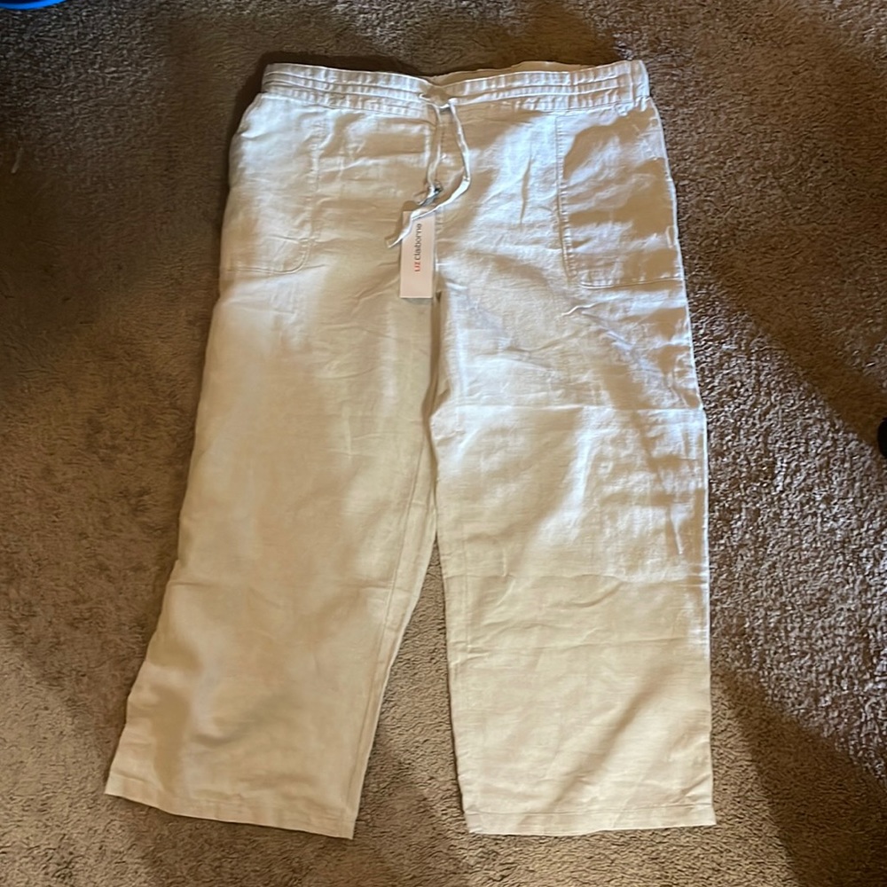 Liz Claiborne Wide-Leg Linen Crop Pants, Size Large